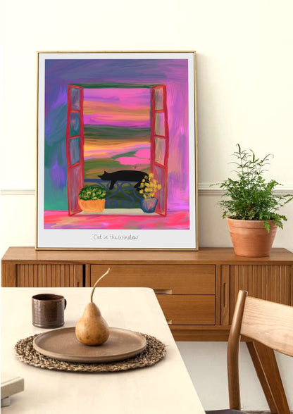 Sleepy Window Cat print