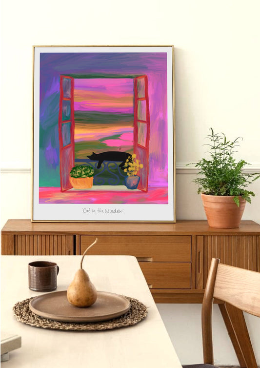 Sleepy Window Cat print