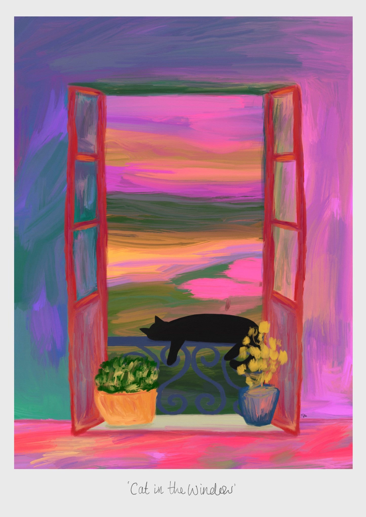 Sleepy Window Cat print