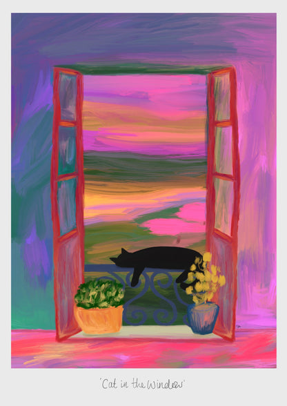 Sleepy Window Cat print