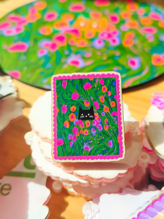 Cute Cat Wooden Pin Badge