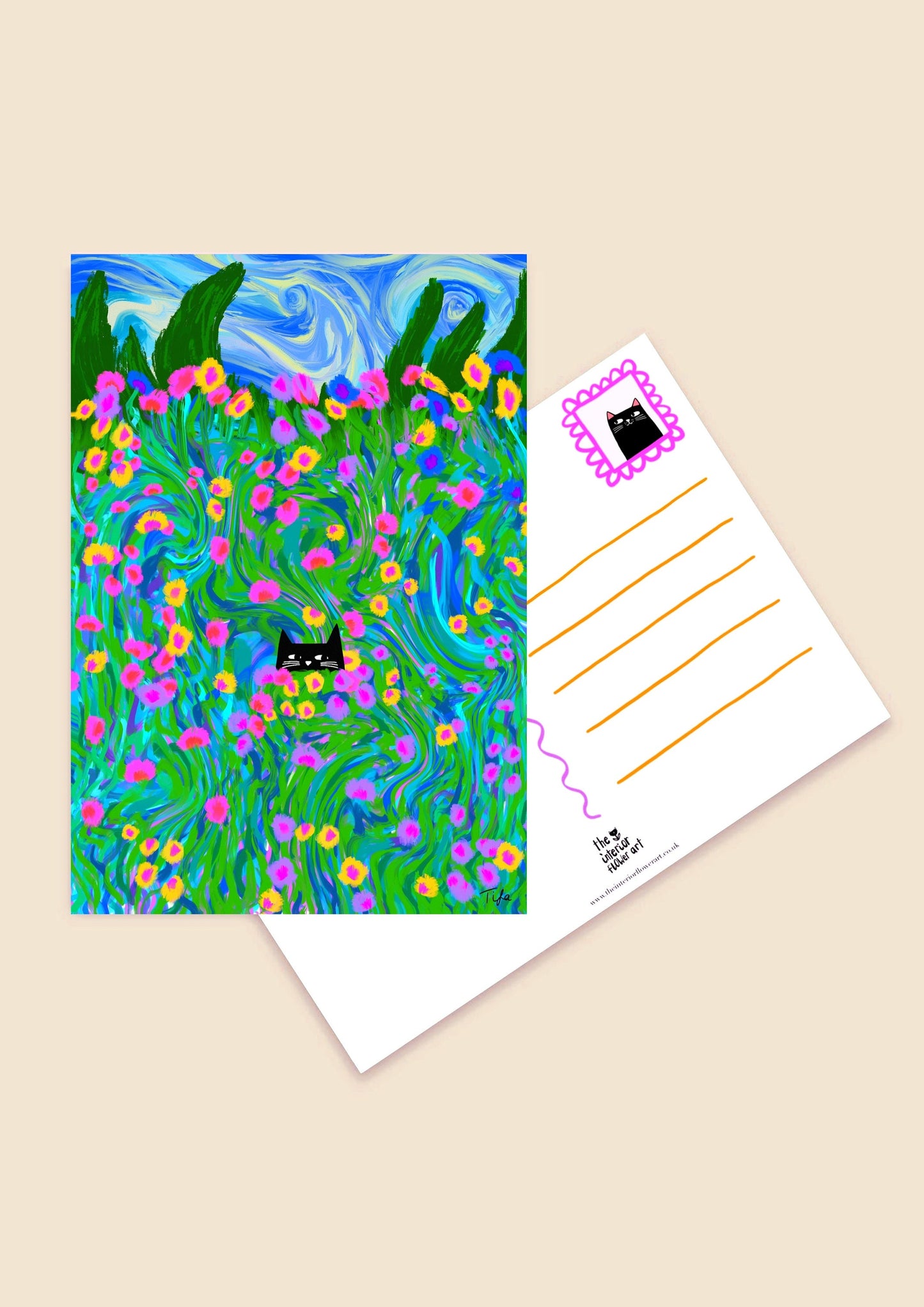 Meadow Cat Floral postcard