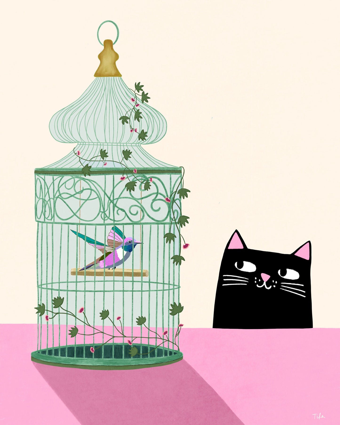 Cat & Hummingbird print