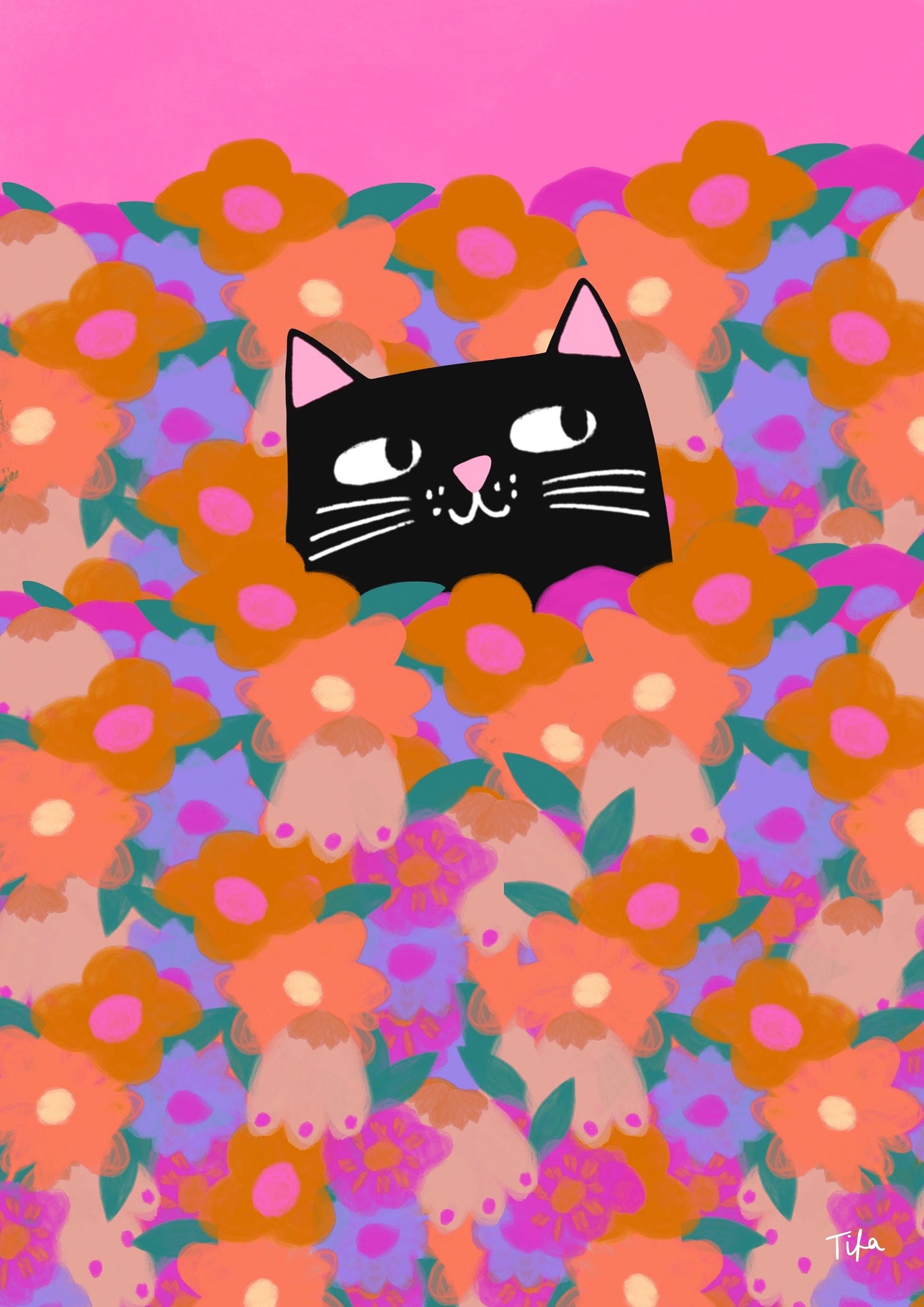 Cat In The Flowers print