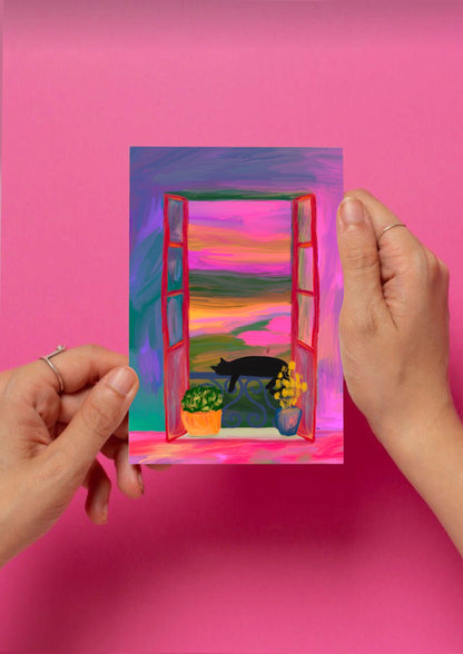 Cat In The Window postcard