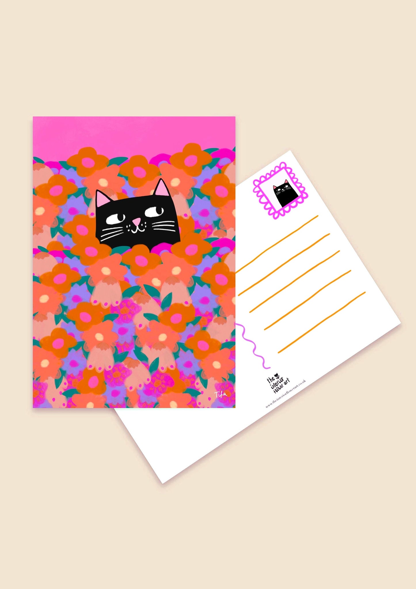 Carte postale Chat dans les fleurs