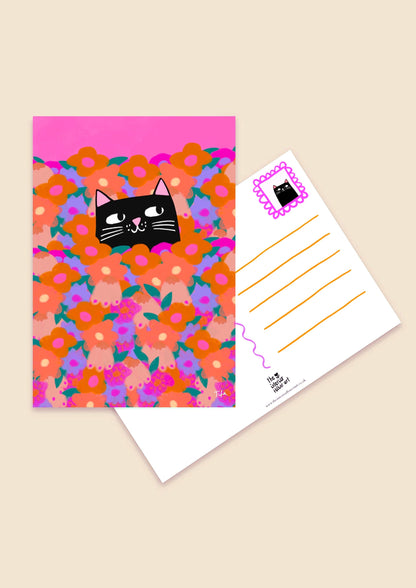 Carte postale Chat dans les fleurs