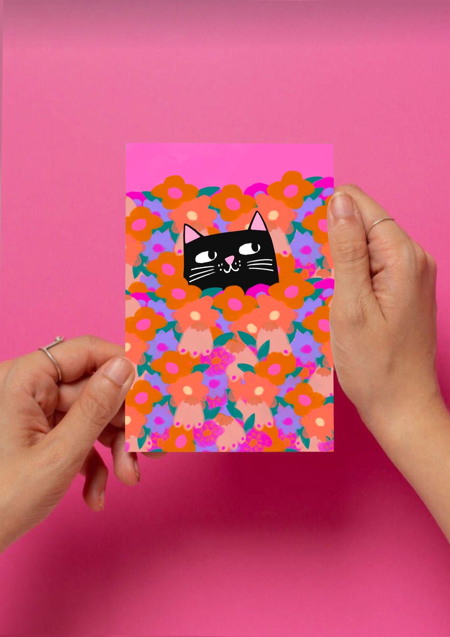 Carte postale Chat dans les fleurs
