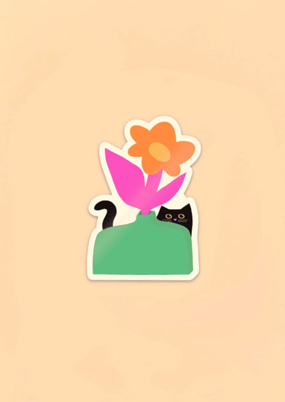 Green Vase - Cat themed Vinyl Sticker