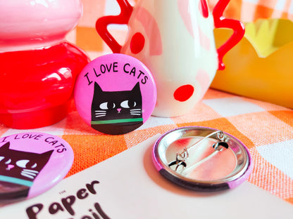 I Love Cats - Button Pin Badge - Black Cats, Funny Gifts