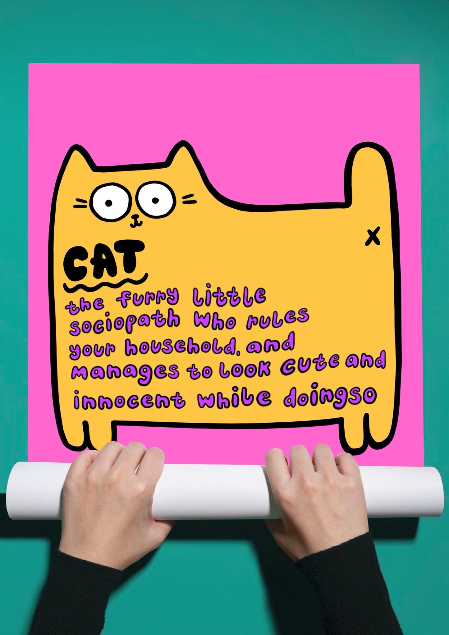 Impression d'un chat jaune avec citation