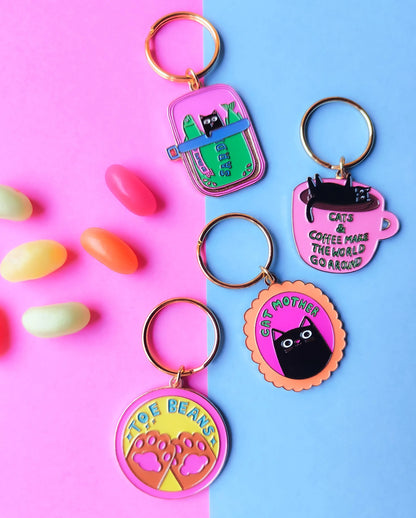 Cat and Sardines Enamel Keyring