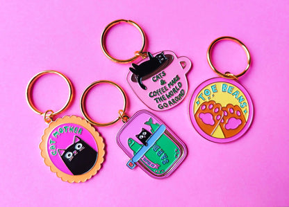 Cats and Coffee Enamel Keyring