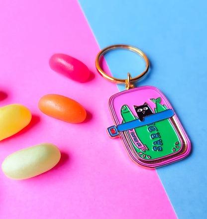 Cat and Sardines Enamel Keyring
