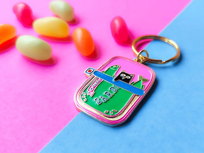 Cat and Sardines Enamel Keyring