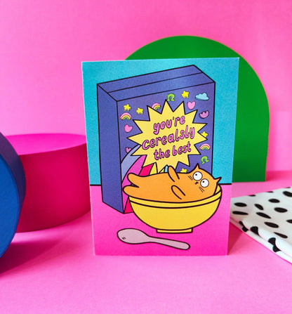 Cereal Cat Greetings Card