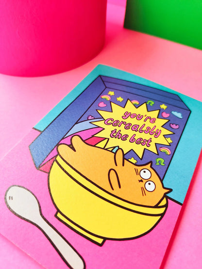 Cereal Cat Greetings Card