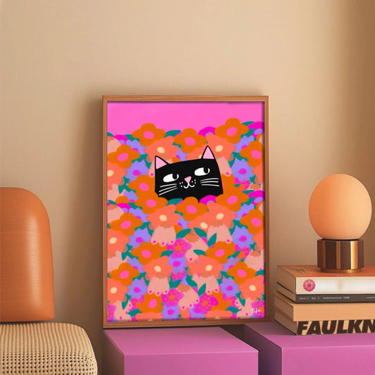 Cat In The Flowers print