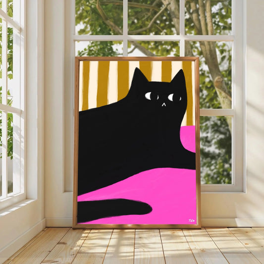 Black Cat and Stripes print