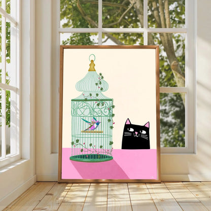 Cat & Hummingbird print