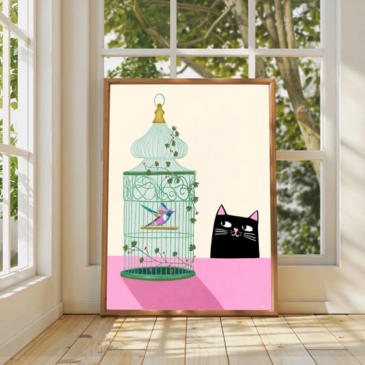 Cat & Hummingbird print