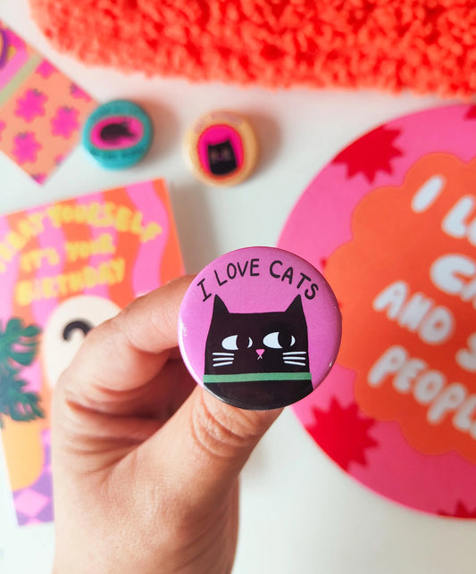 I Love Cats - Button Pin Badge - Black Cats, Funny Gifts