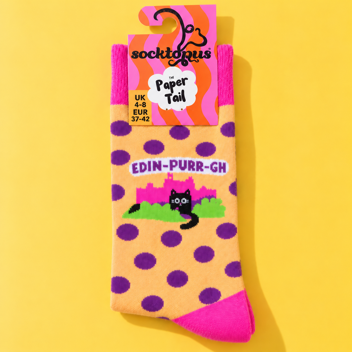 Edin-purr-gh Socks - (Pink) - Funny Cat Socks