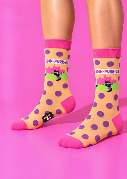 Edin-purr-gh Socks - (Pink) - Funny Cat Socks