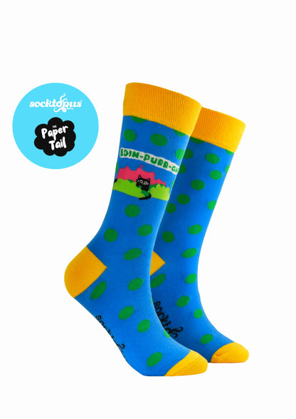 Edin-purr-gh Socks (Blue) - Funny Cat Socks