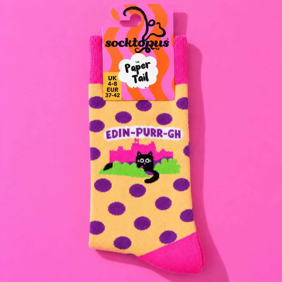 Edin-purr-gh Socks - (Pink) - Funny Cat Socks