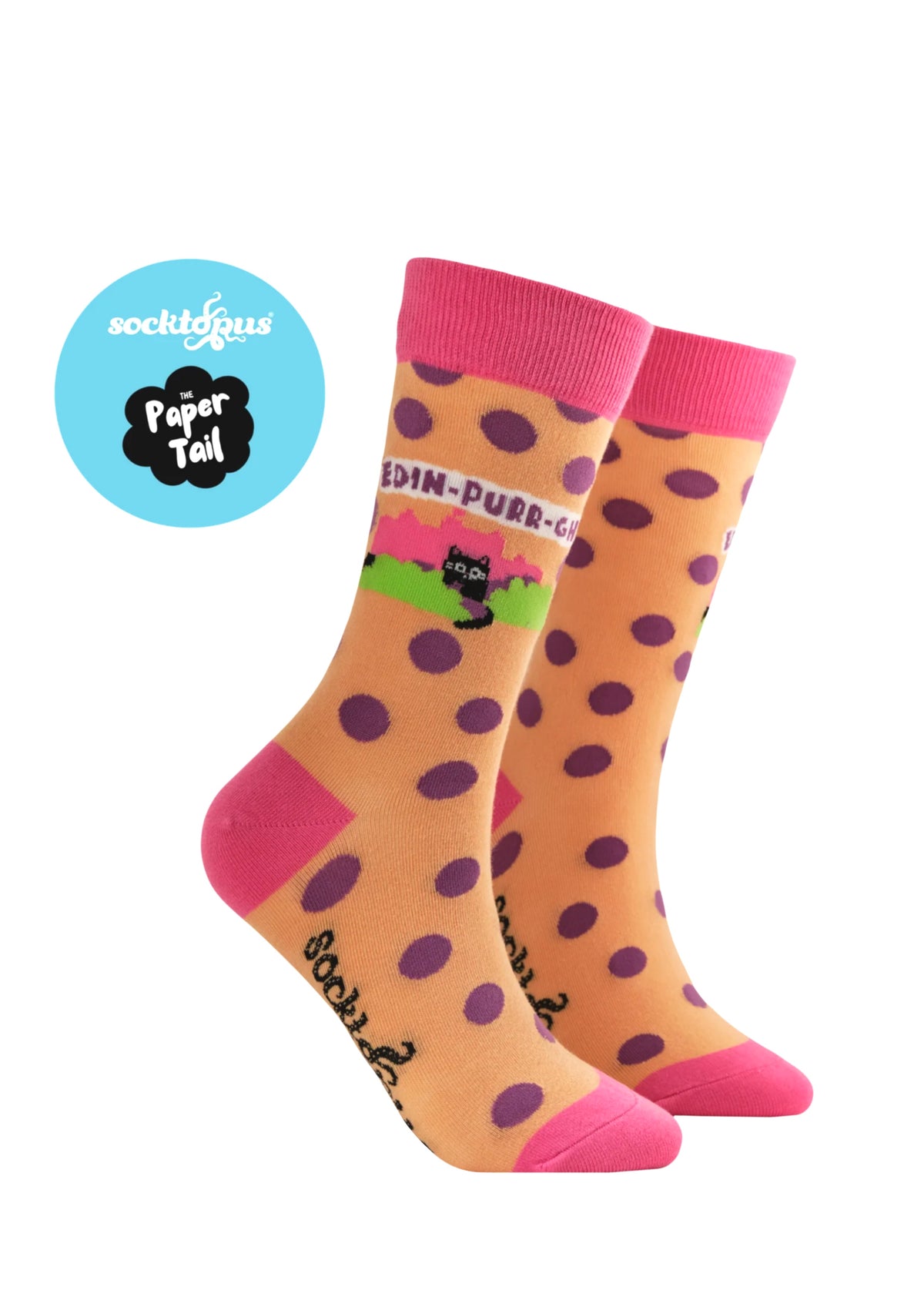 Edin-purr-gh Socks - (Pink) - Funny Cat Socks