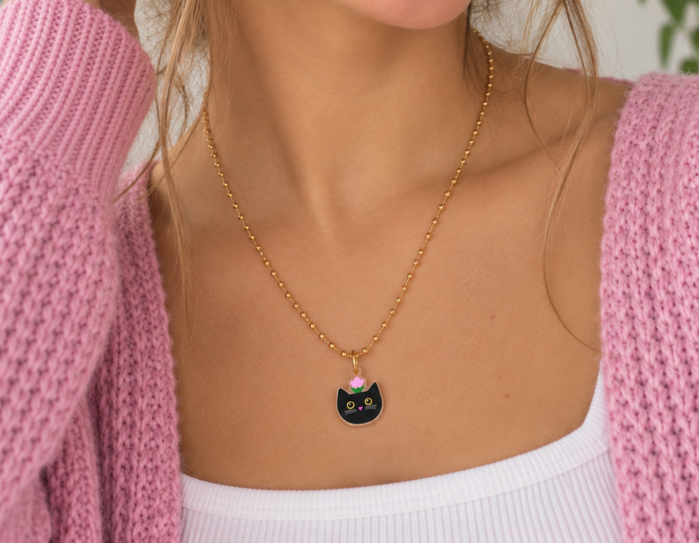 Black Cat Acrylic Charm Necklace - For Pet Lovers
